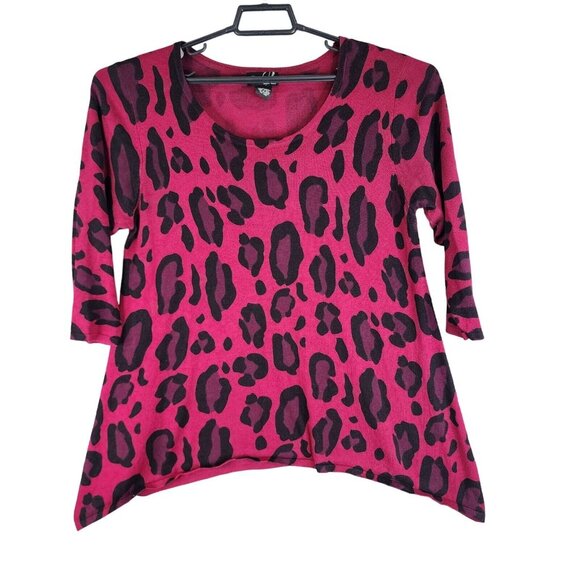 Womens Questions by Say What Pink & Black Tunic Top Shirt Cheeta Animal Print L - Picture 1 of 10